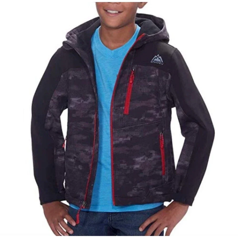 Snozu Youth Hooded Jacket Size 5/6 Softshell Boys/Girls Warm Coat Kids Black Dot